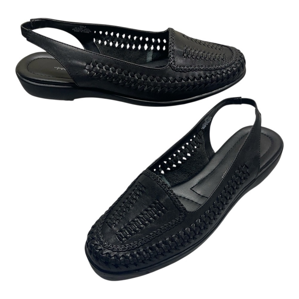 Trendsetters Black Woven Leather Slip On Leather Comfort Sandals Womens size 9